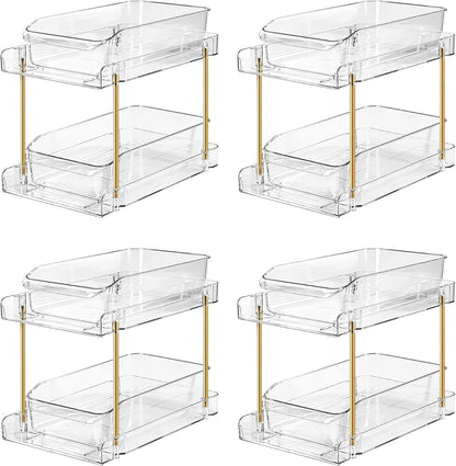 LAREKUN2pack 2-Tier Organizer & Storage Unit Stackable Bathroom Cabinet Organizer Pull-Out Kitchen Pantry Organizer & Storage System Suitable for Countertops, Pantries, Kitchens, Bathrooms