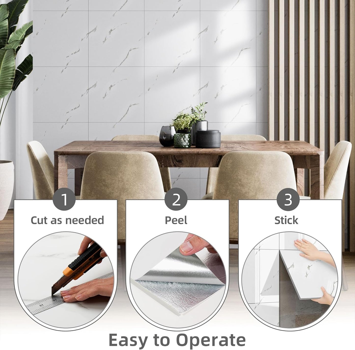 Vieshful 20pcs Peel and Stick Backsplash Tile，12"x12" Self Adhesive Marble Tile for Wall, PVC Waterproof Shower Wall Panels, Back Splash Stick on Tiles for Kitchen Bathroom Living Room (Not Real Tile)