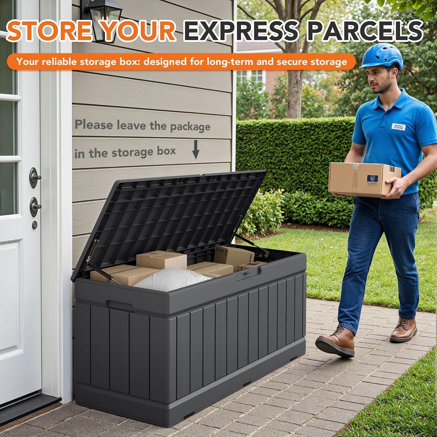 32 Gallon Deck Box Outdoor Indoor Waterproof Storage Box for Patio Furniture, Pool Accessories, Garden Tools, and Cushion Storage, Black