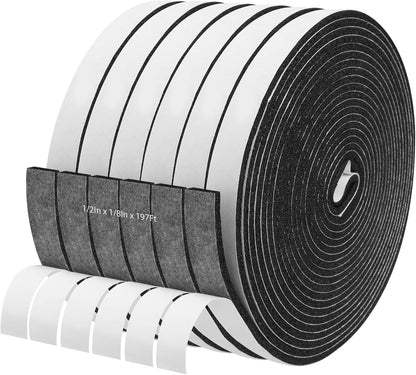 Storystore Weather Stripping Door Seal Strip, 1/2In x 1/4In x 16.5FT Self Adhesive Foam Tape for Door Window Insulation Soundproofing Weatherstrip, High Density Foam Seal for Doors Windows Furniture