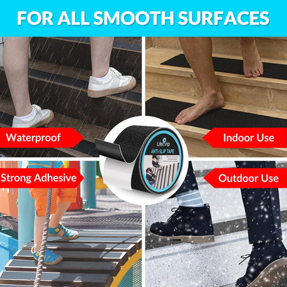 Lifegrip Anti Slip Tape, 4 Inch x 15 Foot Non-Slip Traction Grip Tape for Stairs, Waterproof Stair Treads Grip Non Slip, Non Skid Tape for Steps, Outdoor Black Grip Tape (4" X 15')