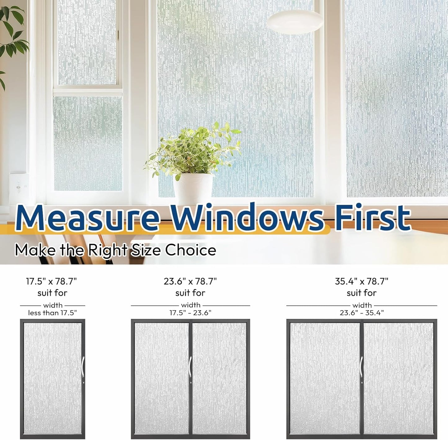 rabbitgoo Window Privacy Film Frosted Glass Film Removable Vinyl Door Coverings UV Blocking Decorative Static Cling Non-Adhesive Window Clings Sticker for Home Decor, 17.5 x 78.7 Inches