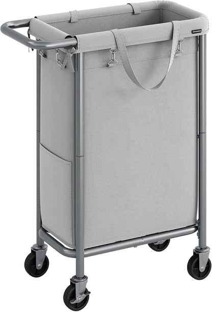 SONGMICS Laundry Basket with Wheels, 3-Section Rolling Laundry Hamper, 52.8 Gallons (200 L), Removable Liner, Steel Frame with Handle, 35.8 x 15.4 x 31.9 Inches, Cream White URLS005W01
