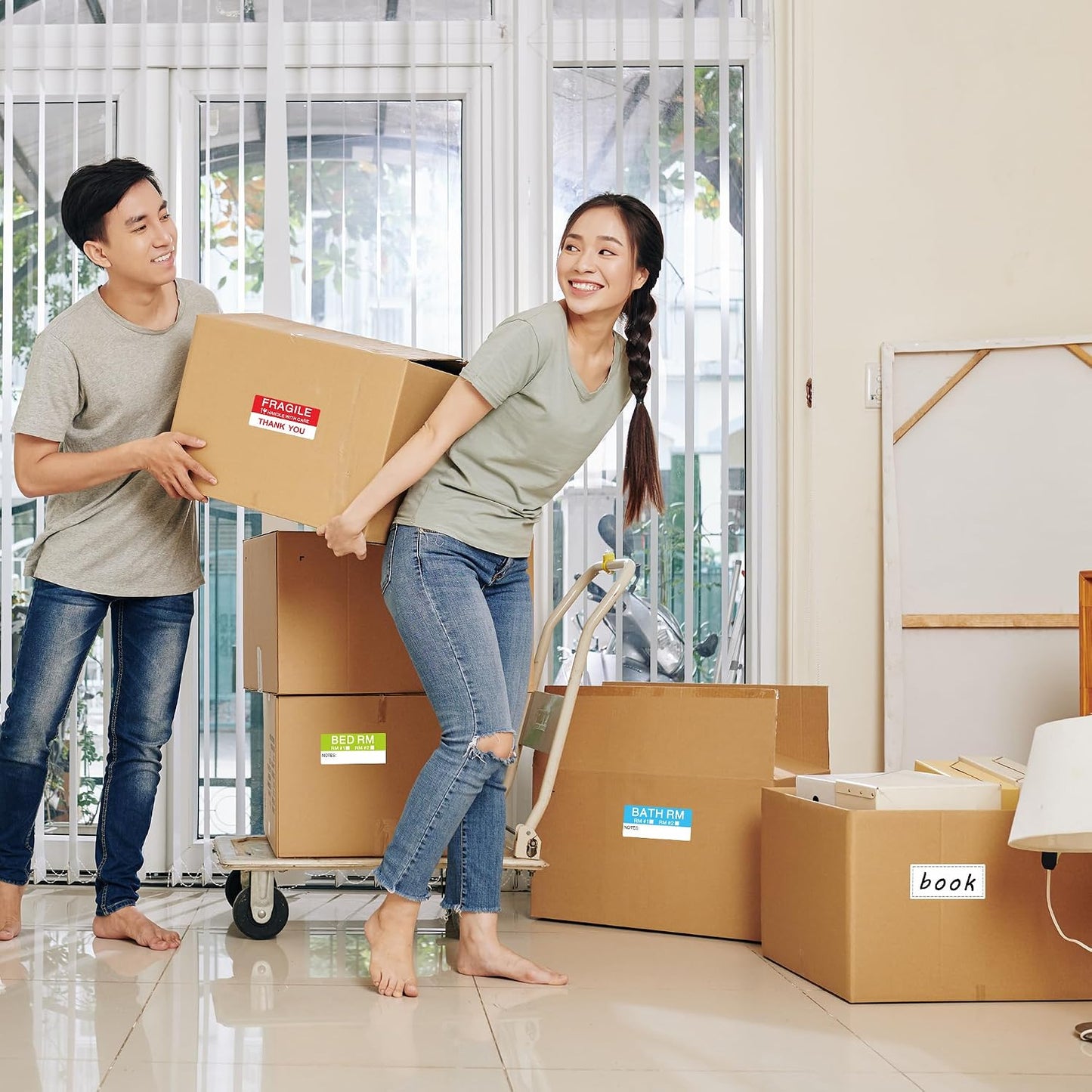 120 Pcs Home Moving Stickers Packing Box Color Coding Labels, 5 Different Living Spaces + 1 Blank Label, 6 Colors/Sheet（20 Sheets） 1 5/8 × 3 1/2 Inch