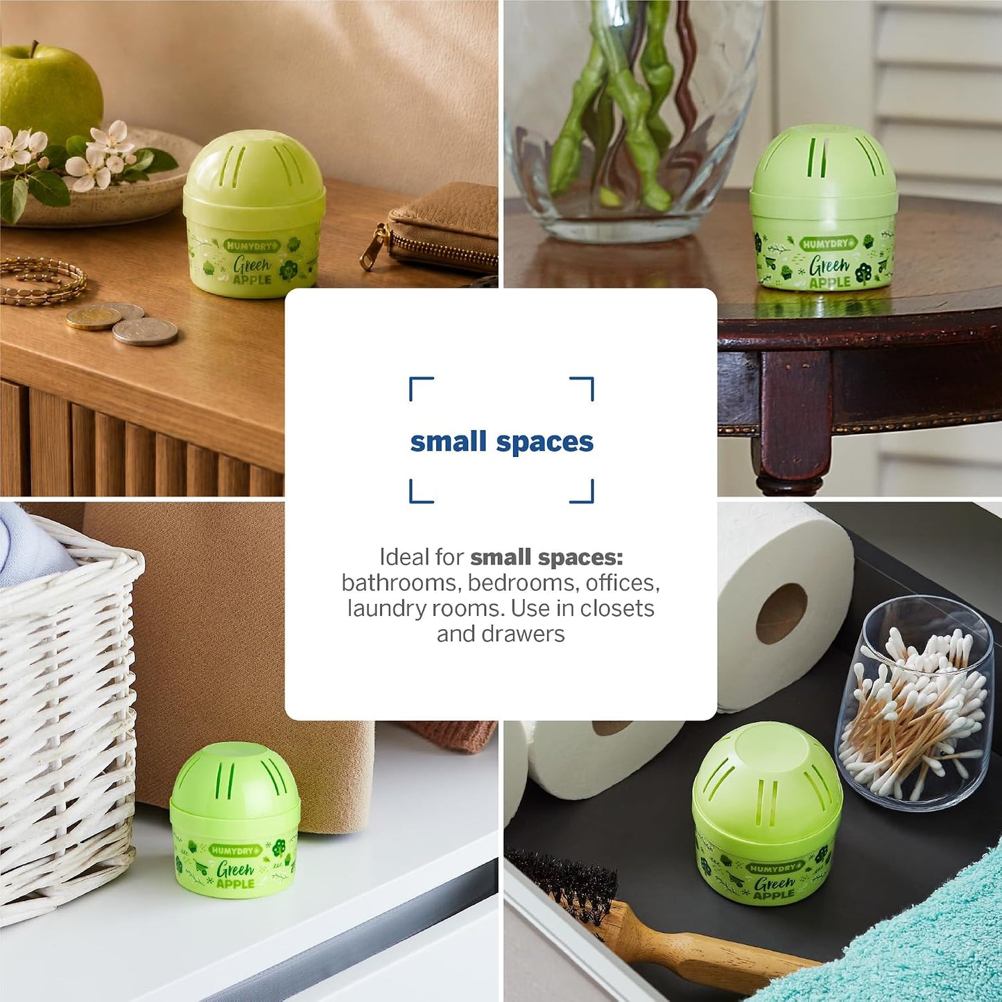 HUMYDRY Moisture Absorber Device, Mini 12-Pack,12.6oz, Green Apple Scent | 2-in-1 Moisture Absorber, Air Freshener Device, Dual-Function, Closets, Bathrooms, Small Spaces, Each Mini Lasts 4 to 6 Weeks