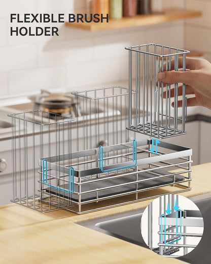 Yofidra Sponge Holder for Kitchen Sink, Sink Caddy Organizer with Stone Drying Mat, Kitchen Countertop Organizers and Storage Essentials, 304 Stainless Steel (Black, 9.3″)