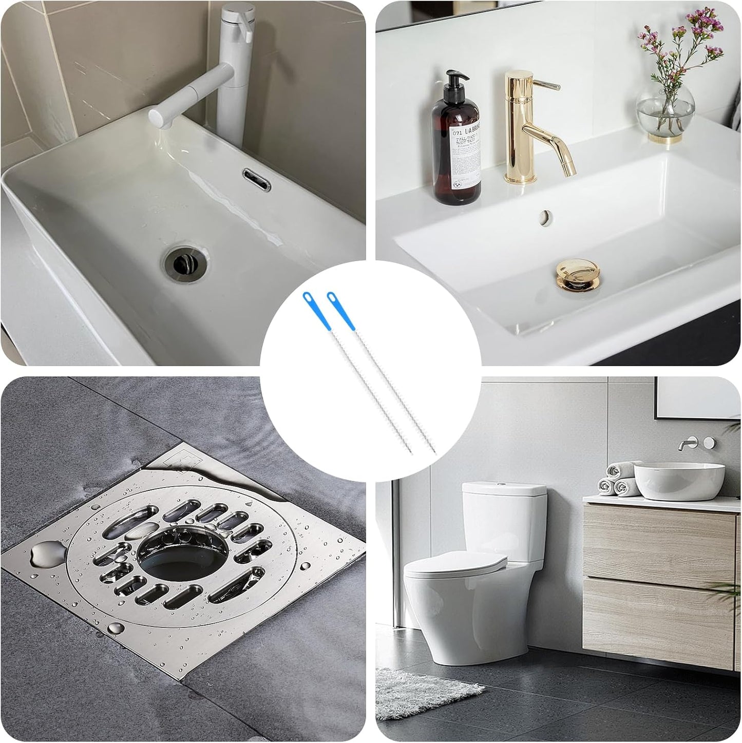 Yuanchu 2 Pack Flexible Drain Cleaning Brush, 23.6inch Long Drain Clog Remover Tool with Nylon Bristles Rust-Resistant Sink Unblocker Tool for Toilet Kitchen Shower Sewer Tub