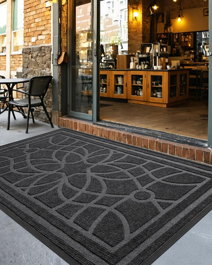 DEXI Front Door Mat Outside Entrance, Heavy Duty Non Slip Low Profile Doormat for Entryway, Trap Dirt and Moisture Welcome Mats, Easy Clean, Patio, Garage, 3x2, Blue