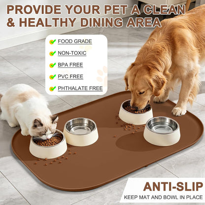 SMILOOL Silicone Pet Food Mat with Raised Edge for Food and Water Bowl, Dog Feeding Mats, Cat Food Trays for Floor Waterproof, Rubber Tray for Dogs and Cats, 19 x 12 x 0.7 Black