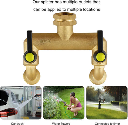 HQMPC Garden Hose 2 Way Valve Brass Splitter with Solid Brass Handle Hose Adapter 2 Way Valve 3/4" GHT Thread New Model