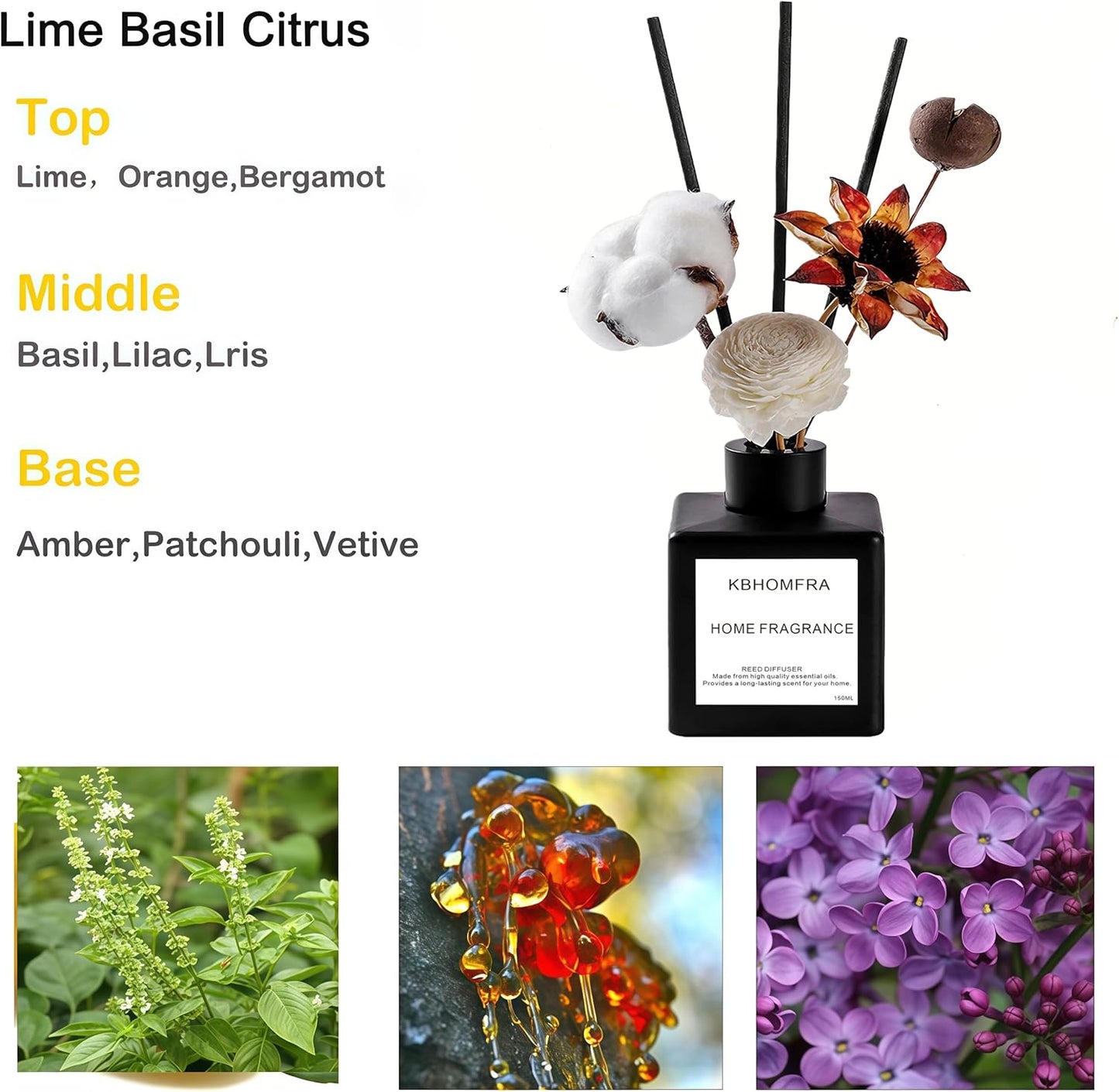 Reed Diffuser Set with Dried Flowers, 3.38fl.oz Fragrance Diffuser with Sticks, Scented Sticks Aroma Diffuser, Home & Office Décor for Air Fresheners, Bathroom (Jasmine Tea)