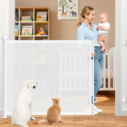 71 inch Retractable Baby Gates, EZIGO Extra Wide Baby Gate for Large Opening Extra Long Mesh Gate for Kids or Pet Dog Gate Child Safety Gate for Stairs Hallways Doorway Indoor Outdoor, Gray