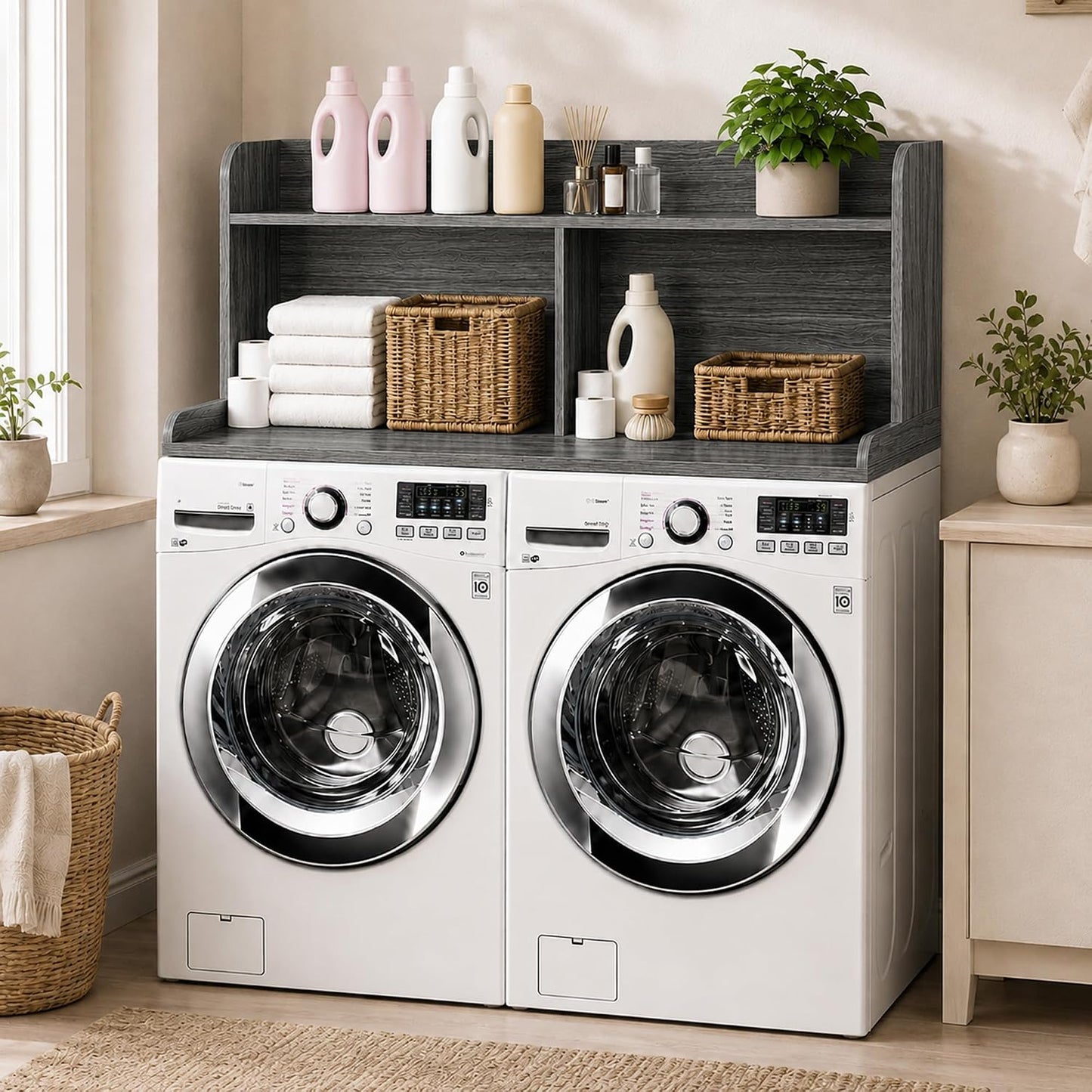Royxen Laundry Countertop with 20" Shelf Universal Fit, Washer and Dryer Countertop with Storage Space, Laundry Room Storage (Walnut)