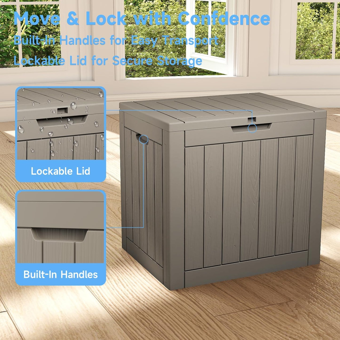 EasyUp 50 Gallon Outdoor Storage Box Waterproof Lockable Deck Boxes | UV Resistant Resin, for Garden Tools Cushions Patio Equipment, 300 lbs Capacity, Portable Design, Easy 16-Min Assembly