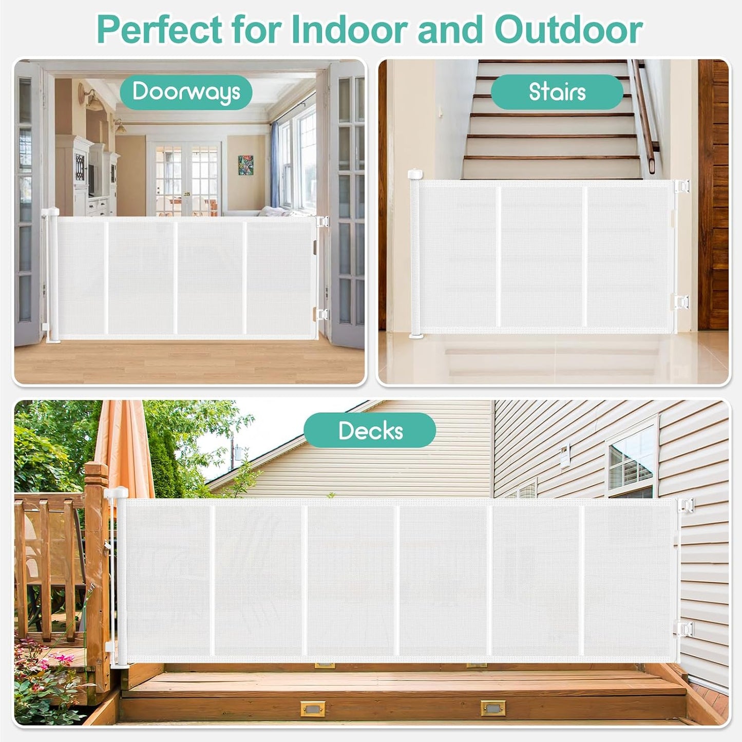 71 inch Retractable Baby Gates, EZIGO Extra Wide Baby Gate for Large Opening Extra Long Mesh Gate for Kids or Pet Dog Gate Child Safety Gate for Stairs Hallways Doorway Indoor Outdoor, Gray