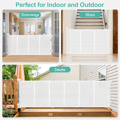 71 inch Retractable Baby Gates, EZIGO Extra Wide Baby Gate for Large Opening Extra Long Mesh Gate for Kids or Pet Dog Gate Child Safety Gate for Stairs Hallways Doorway Indoor Outdoor, Gray