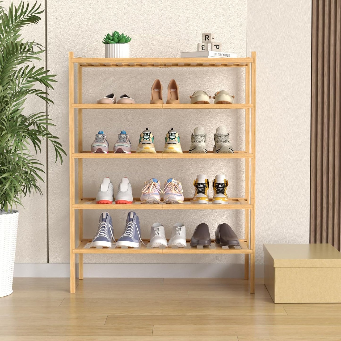 ROMGUAR CRAFT 3 Tier Bamboo Shoe Rack for Closet Free Standing Wood Shoe Shelf Storage Organizer for Entryway Small Space Stackable 27"x11"x20" (Natural)