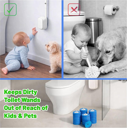CiLoN 30 Pack Auto-Open Lid Disposable Toilet Bowl Brush & Holder System | Wall-Mounted Disposable Toilet Cleaning Set For Touch-Free Space-Saving Hygienic Modern Bathrooms (Starter Kit + 30 Sponge)