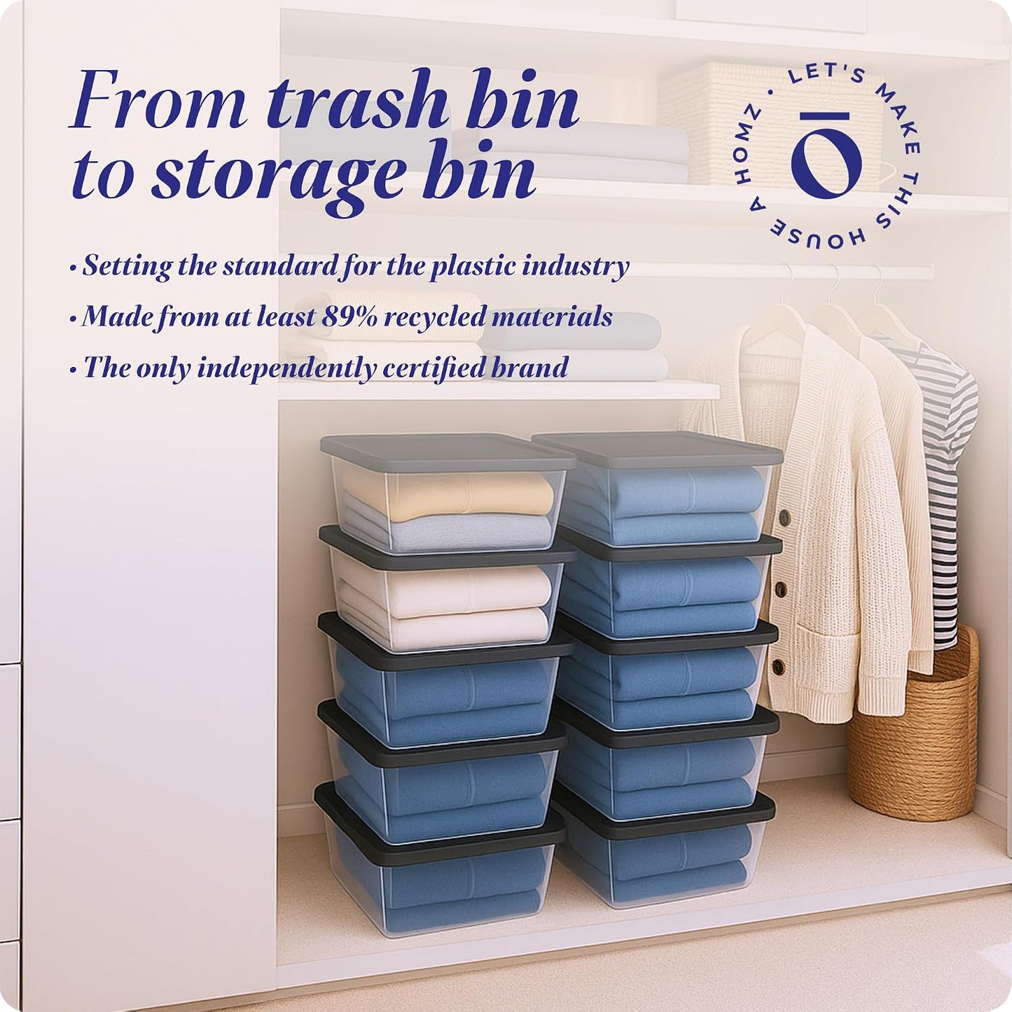 HOMZ 2-Pack Snaplock, Small Clear Plastic Storage Organizer Bins w/ Lids, 28 Quart, Gray - Stackable Container Boxes for Bedroom, Bathroom, Garage, and Office Organization