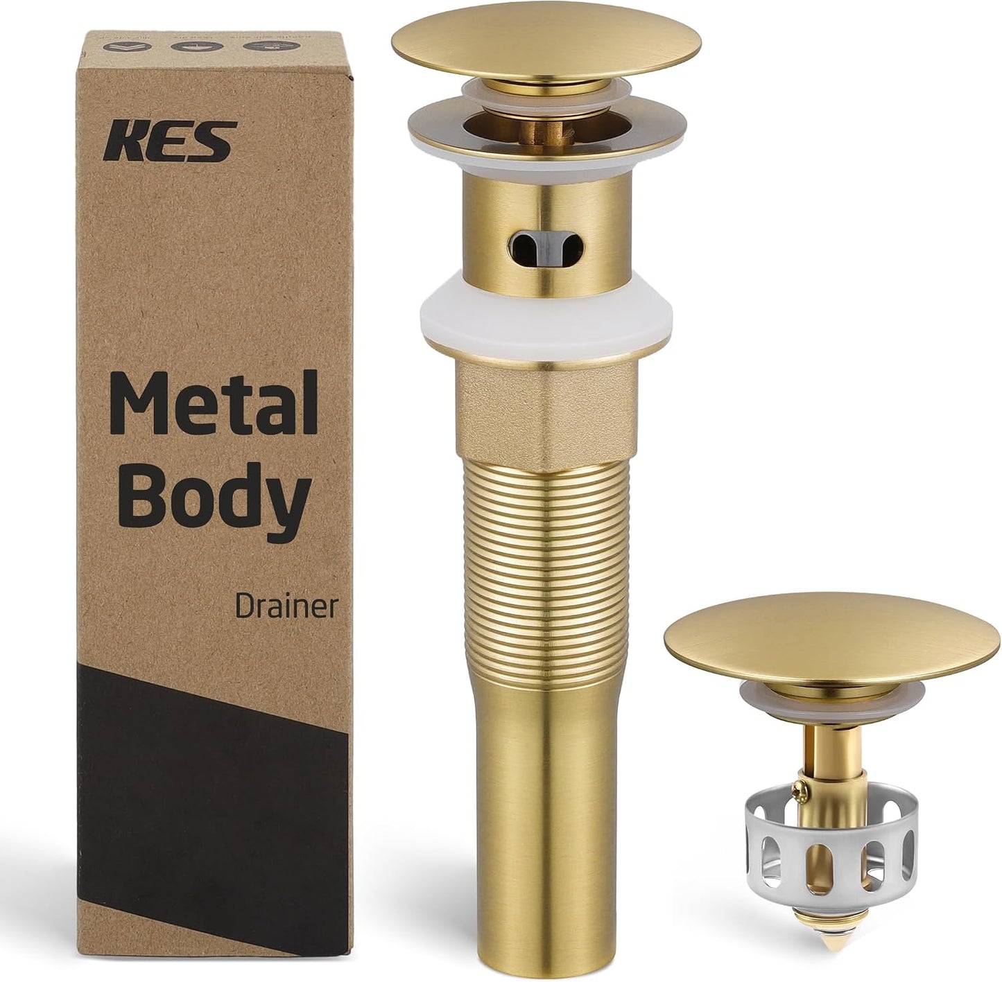 KES All Metal Bathroom Sink Drain with Strainer Basket Hair Catcher Anti Clog Pop Up Drain Stopper for Vanity Vessel Sink with Overflow, Rustproof 18/8 Stainless Steel Polished Chrome S2013A-CH