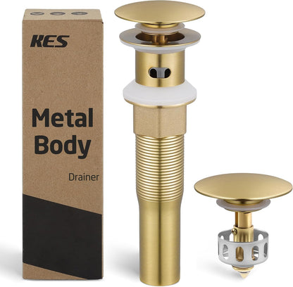 KES All Metal Bathroom Sink Drain with Strainer Basket Hair Catcher Anti Clog Pop Up Drain Stopper for Vanity Vessel Sink with Overflow, Rustproof 18/8 Stainless Steel Polished Chrome S2013A-CH