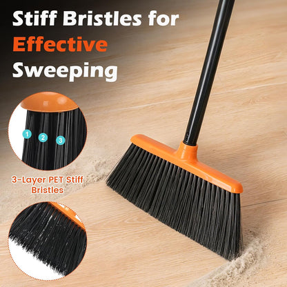 Heavy Duty Outdoor Broom,50" Long Handle Broom for Sweeping Indoor | Angled Stiff Bristle Broom,Household & Commercial Brooms for Garage,Kitchen,Shop,Camping,Patio Concrete Outside Cleaning