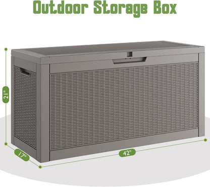 Outdoor Storage Box, 31 Gallon Resin Deck Boxes Outdoor Waterproof For Patio Furniture, Garden Tools, Pool Supplies, Lockable And UV Resistant (Rattan Gray)