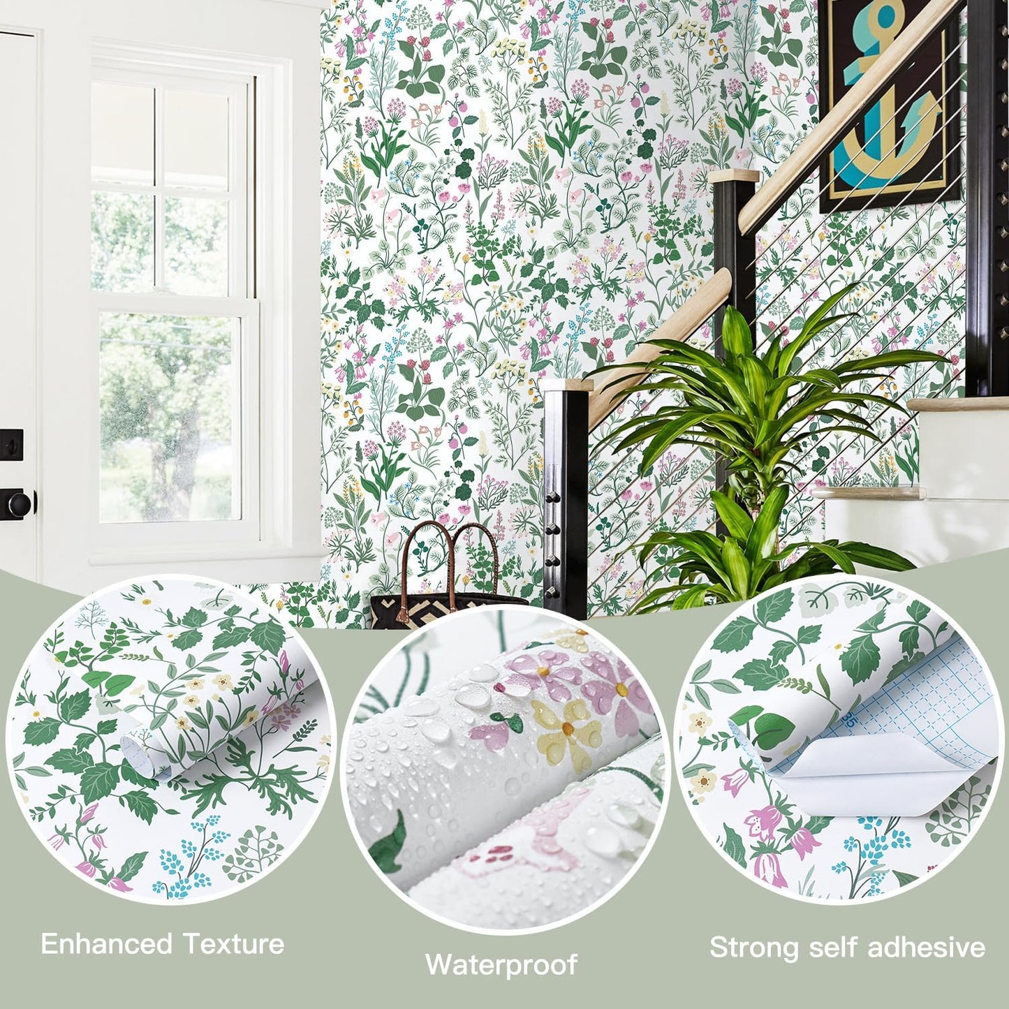 Dimoon 17.3" X 78.7" Peel and Stick Wallpaper Floral Contact Paper Boho Beige White Renter Friendly Natural Wall Paper Waterproof Removable Self Adhesive Wallpaper for Bedroom Livingroom Vinyl Roll