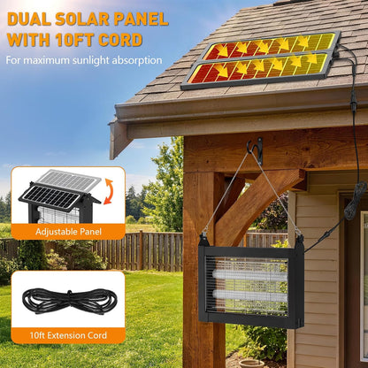 Solar Bug Zapper Outdoor, 4500V Solar Mosquito Zapper with Dual Solar Panels, 1/2 Acre Coverage Cordless Rechargeable Electric Fly Zapper, IPX5 Waterproof Mosquito Traps for Backyard, Patio, Camping