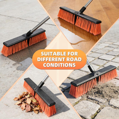 Push Broom, Swap Sides Handle Push Broom, Heavy Duty Outdoor Broom with 55" Long Handle for Cleaning of Patios, Driveways, Garages, Patios, Warehouses and Concrete Floors, 18 Inches