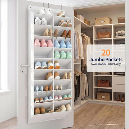 Yecaye 30 Pairs Over the Door Shoe Organizer, Large Capacity Hanging Shoe Rack for Door Hanger with Deep Pockets, Heavy Duty 10 Tier Shoe Holder for Sneakers Boots Heels College Dorm Essentials, Black