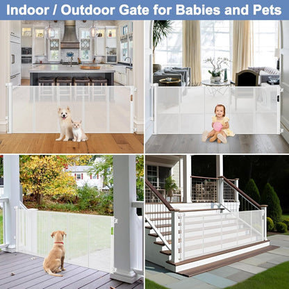 Reinforced Retractable Baby Gates with Support Beam 60" Wide Retractable Dog Gate Indoor Prevent Children and Dogs from Crawling Under Outdoor Dog Gate for Deck Mesh Gates for Kids or Pets, Black