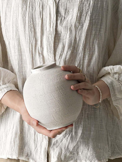 Small Boho Vase for Decor,Rustic Farmhouse Vase for Pampas Grass,Eucalyptus Set and Tiny Stem Flowers,Ceramic for Centerpieces, 5.3 Inch,Wave-Arctic White