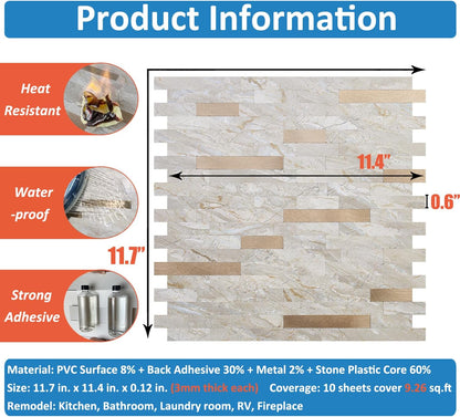 DICOFUN 10-Sheet Peel and Stick Backsplash Wall Tile, PVC Kitchen Backsplash Peel and Stick in Sandstone, 9.4 sq.ft