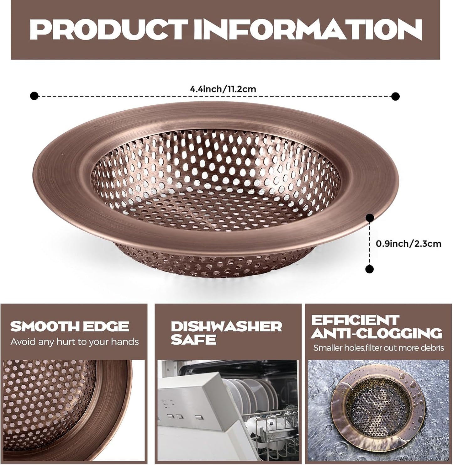 Retisee 2 Pcs Sink Strainer Stainless Steel Kitchen Sink Drain Strainer Basket Cover Mesh Hair Food Catcher, Large Wide Rim of 4.4 Diameter(Brushed Silver)