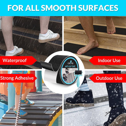 Lifegrip Anti Slip Tape, 4 Inch x 15 Foot Non-Slip Traction Grip Tape for Stairs, Waterproof Stair Treads Grip Non Slip, Non Skid Tape for Steps, Outdoor Black Grip Tape (4" X 15')