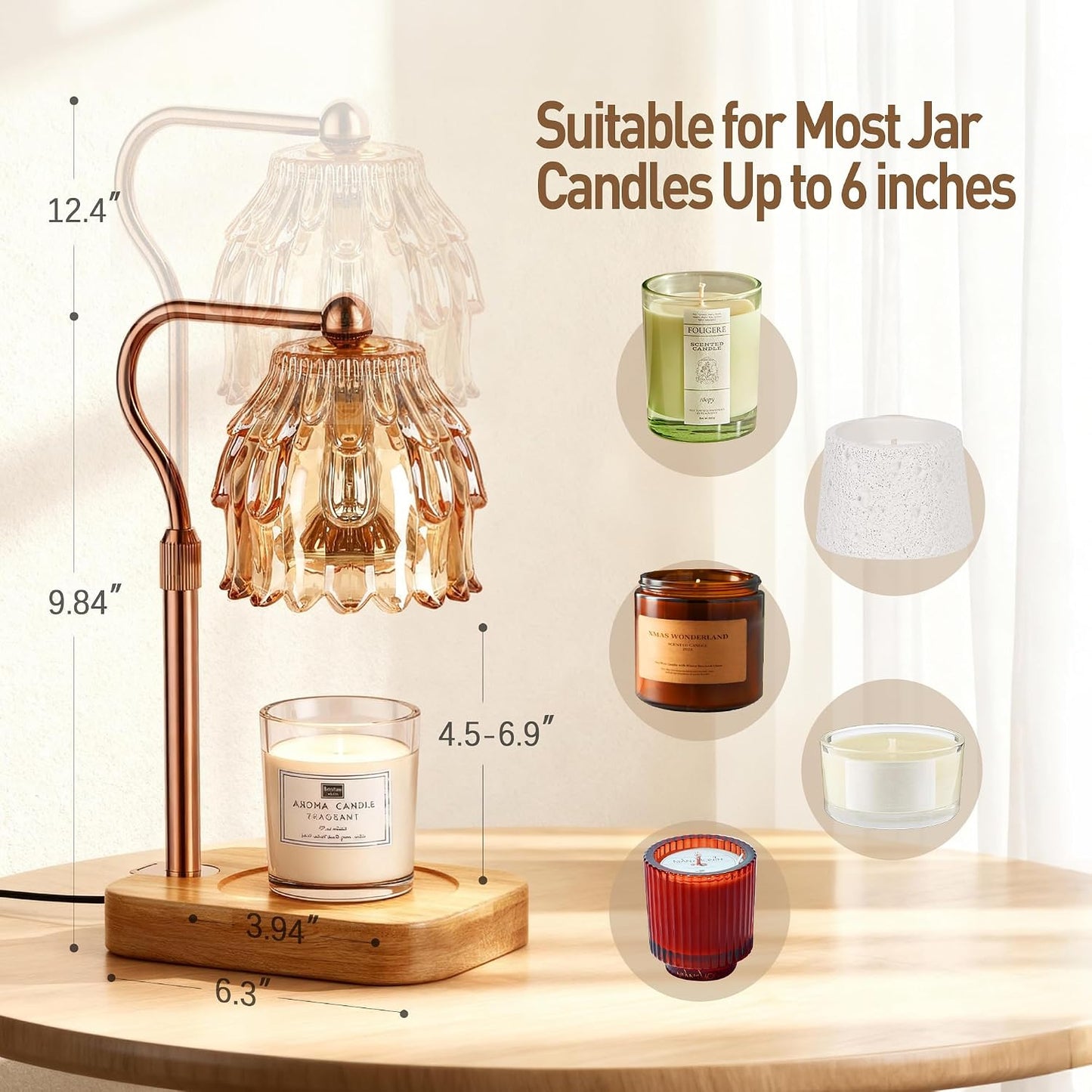 Candle Warmer Lamp with Timer Dimmer - Birthday Gift for Women Mom, Electric Wax Melter Warmer Adjustable Height for Jar Candles Housing Warming Home Decor