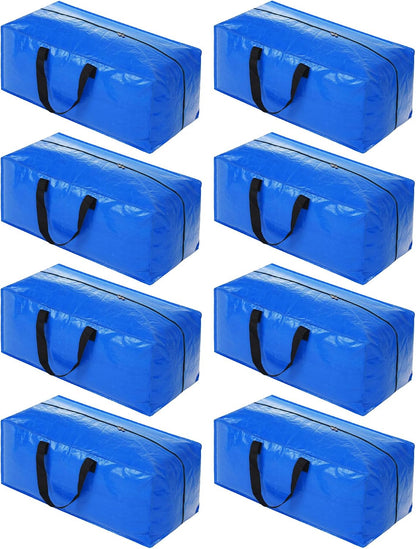 Heavy Duty Extra Large Blue Moving Bags with Strong Zipper Backpack Handles | 4 Pack Clothes Storage Bags Totes Space Saving Moving Boxes Bins Packing Bags for College Dorm Compatible with Ikea Frakta