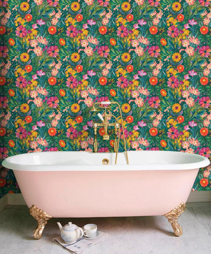 HAOKHOME Peel and Stick Wallpaper Floral Renter Friendly Wall Paper Green/Purple/Pink for Bathroom Kitchen Contact Paper 17.3in x 9.8ft