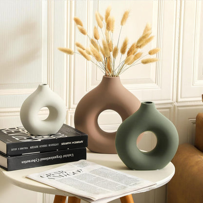 Vanselia Ceramic Vase Home Table Decor - Flower Vases Set of 3 Small Living Room Centerpiece Decorations for Shelf Bedroom Office Kitchen Dining Desk Modern Aesthetic Farmhouse Decorative (Classic)