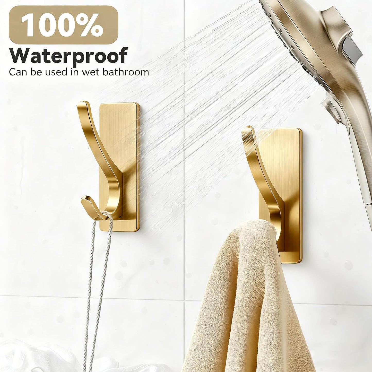 pickpiff White Self Adhesive Coat Hooks for Hanging: 13LB Extra Strong Stainless Wall Hook for Towel, Utensil, Backpack, Hat, Sturdy Metal Hanger for Bathroom, Kitchen, Door, 4-Pack
