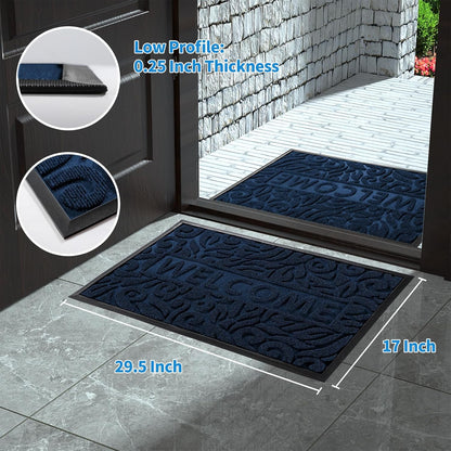 Yimobra Welcome Mat Outdoor 29.5x17, Waterproof Non-Slip Outdoor Mats for Front Door Outside Entrance, Low-Profile Entryway Mat Indoor for Garage Patio, Black