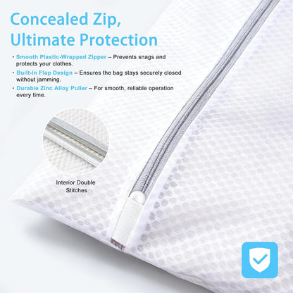 PrettyCare 3 Large (16x19inch) Mesh Laundry Bags for Delicates, Durable Honeycomb Wash Bags with Premium Zippers - Laundry Essentials Mesh Bags for Lingerie, Bras, Socks, Sweater, Travel & Organizing