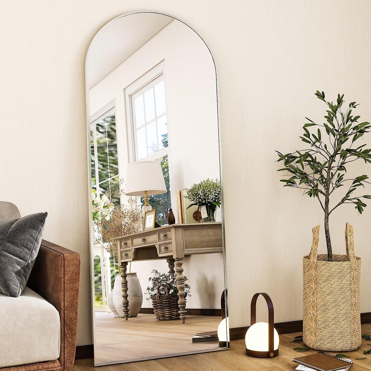 HARRITPURE 64"x21" Arched Full Length Mirror Free Standing Leaning Hanging Mounted Mirror Aluminum Frame Modern Simple Home Decor for Living Room Bedroom Cloakroom, Gold