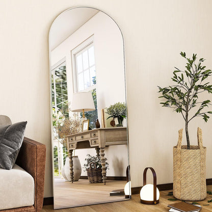 HARRITPURE 64"x21" Arched Full Length Mirror Free Standing Leaning Hanging Mounted Mirror Aluminum Frame Modern Simple Home Decor for Living Room Bedroom Cloakroom, Gold