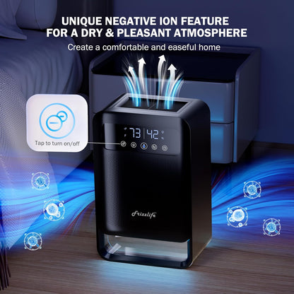 Frizzlife DH80 Air Dehumidifier, 135oz Water Tank W/Purifying Function, Quiet Small Dehumidifiers With Sleep Mode For Home, Bedroom, Bathroom, Basement W/Auto Shut Off, 7 Colors LED Light, White