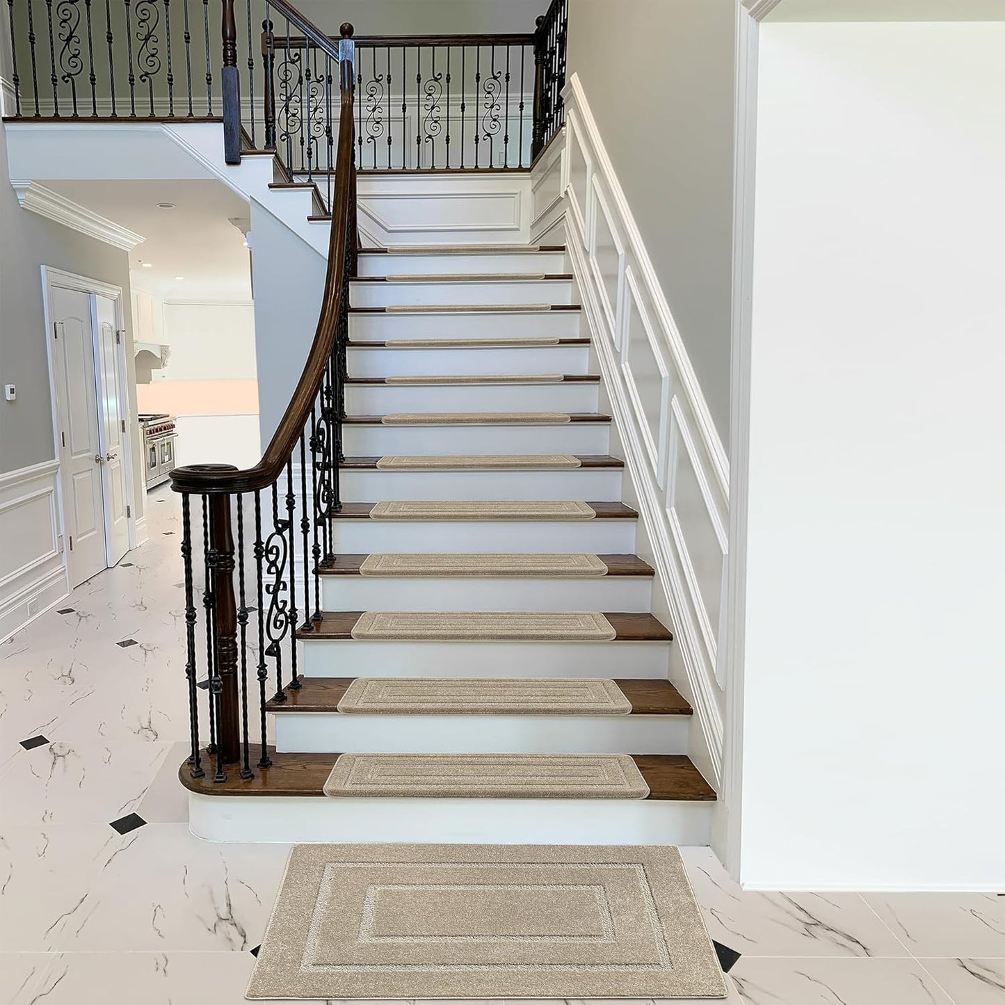PURE ERA Carpet Stair Treads Tape Free Non Slip Indoor Stair Carpet Stair Protectors Pet-Friendly Non-Slip Skid Resistant Washable Reusable 8" x 30"(2 Pieces,Black)