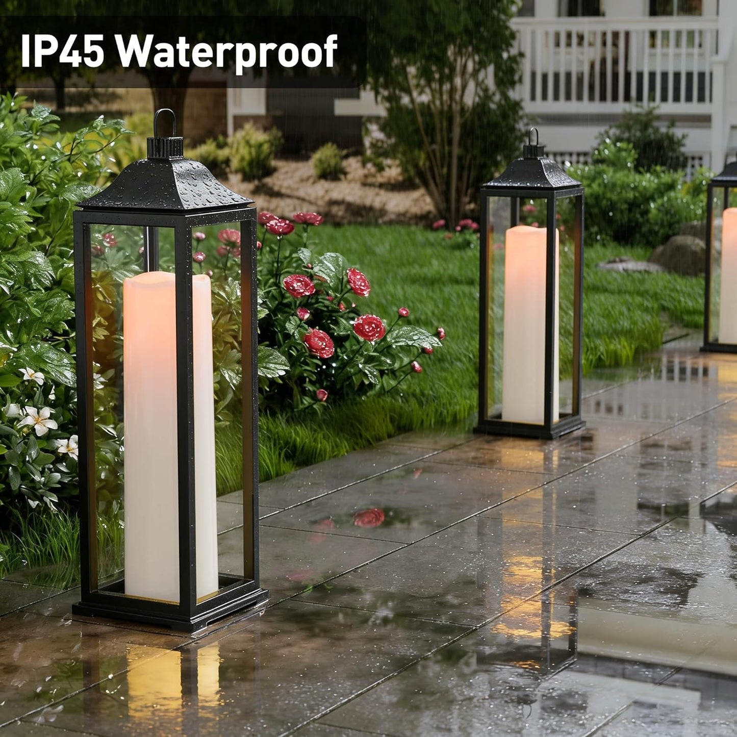 14"×4" Large Outdoor Flameless Candles with Remote Waterproof Battery Operated Candles with Timer LED Pillar Candles Flicking for Home Decoration Porch Wedding Fireplace Lantern, Ivory-Yellow 2Pcs