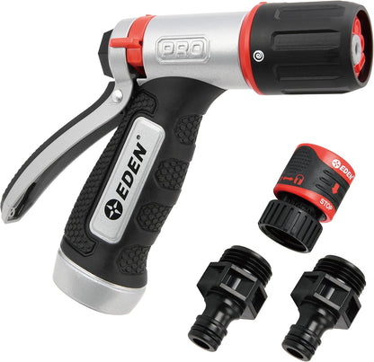 Eden PRO 94834 Metal Front Trigger 4-Pattern Turbo Nozzle | Heavy-Duty Hose Sprayer for Garden, Lawn, Plants, Outdoor Cleaning, Durable Aluminum Core, Quick Connect Set Included