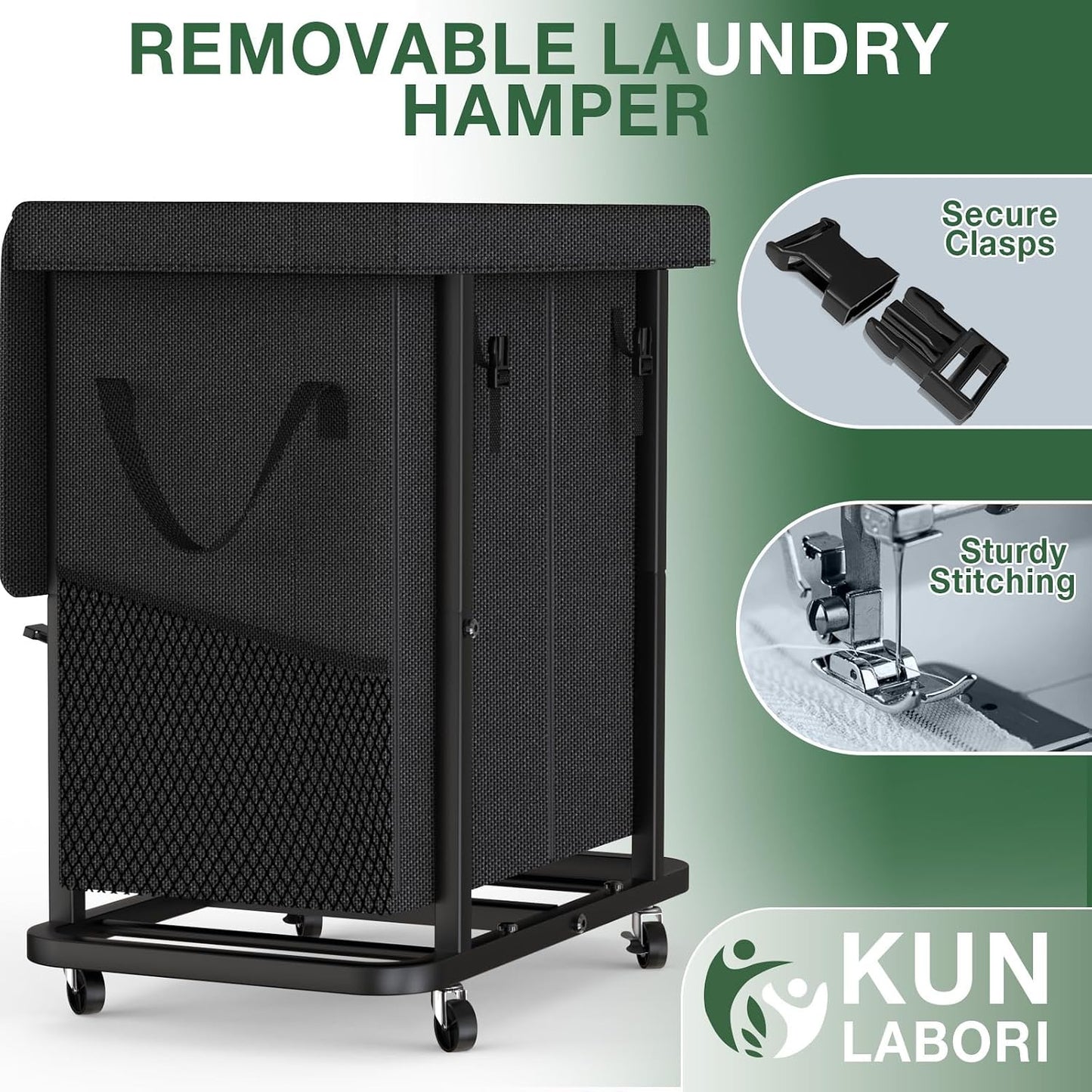 60 Gal(230L) Laundry Basket with Lid, Rolling Laundry Hamper with Wheels, Dirty Clothes Hamper with Metal Frame and Removable Bag Design, Suitable for Laundry Room, Bedroom (Black, 3 Section 230L)